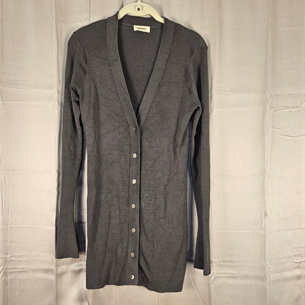 L'Agence Lagence Womens Dark Gray Lucas Longline Cardigan Sweater Small